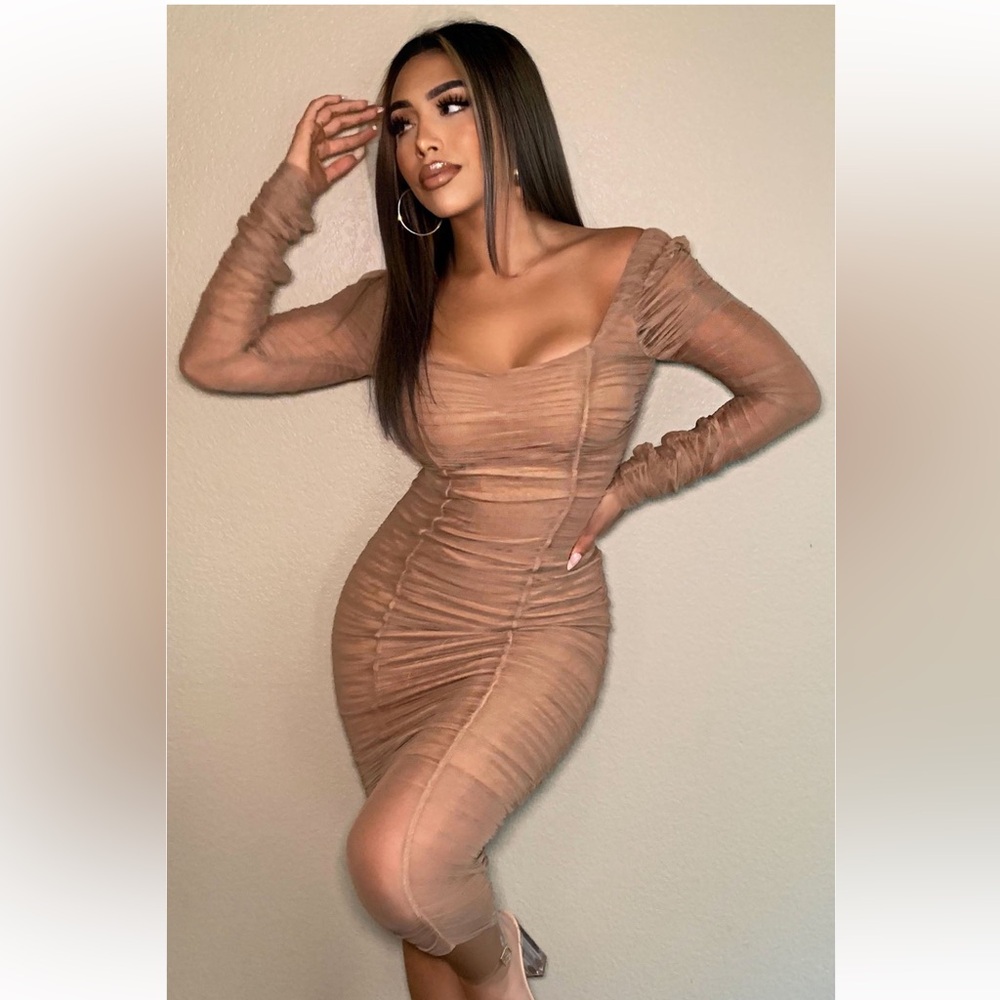 Beige ruched dress